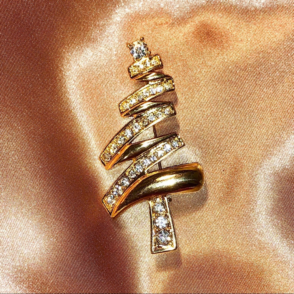 Monet Silver and Gold Christmas Tree Brooch